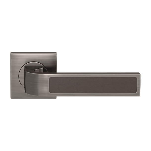 Turnstyle Design Door handle - Chocolate leather / Vintage nickel - Model R1022