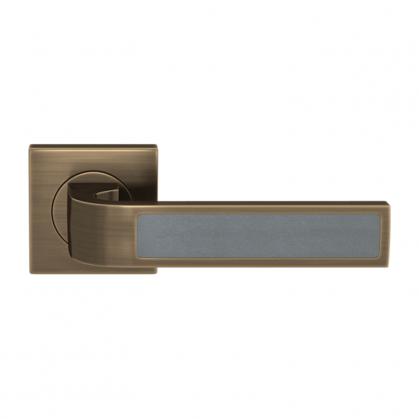 Turnstyle Design Door handle - Slate gray leather / Antique brass - Model R1022