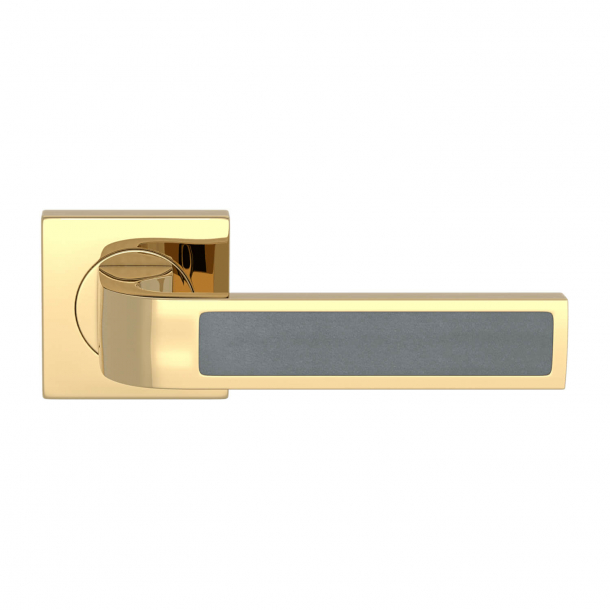 Turnstyle Design Door handle - Slate gray leather / Polished brass - Model R1022
