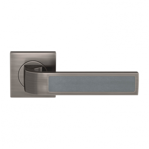 Turnstyle Design Door handle - Slate gray leather / Vintage nickel - Model R1022
