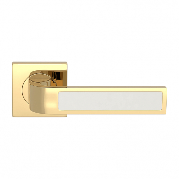 Turnstyle Design Door handle - White leather / Polished brass - Model R1022