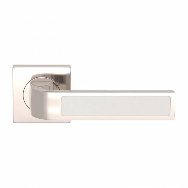 Turnstyle Design Door handle - White leather / Polished nickel - Model R1022
