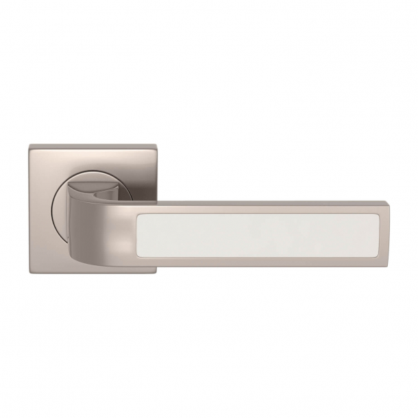 Turnstyle Design Door handle - White leather / Satin nickel - Model R1022