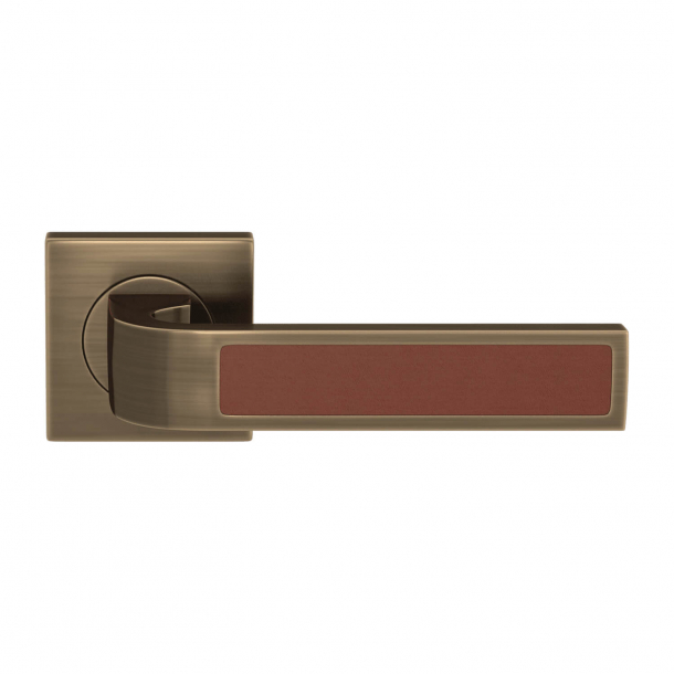 Klamka do drzwi  - Skóra w kolorze kasztanowym / Mosi&#261;dz antyczny - Turnstyle Designs - Model R1022