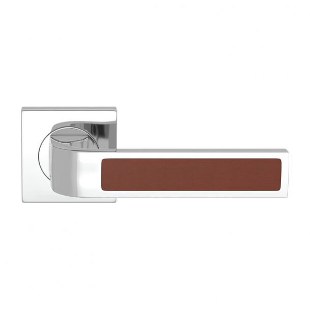Klamka do drzwi - Skóra w kolorze kasztanowym / Chrom b&#322;yszcz&#261;cy - Turnstyle Designs - Model R1022