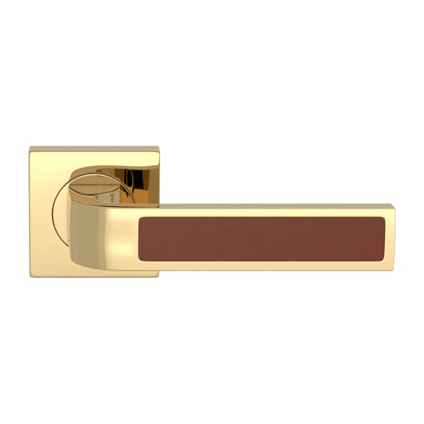 Turnstyle Design Door handle - Chestnut leather / Polished brass - Model R1022