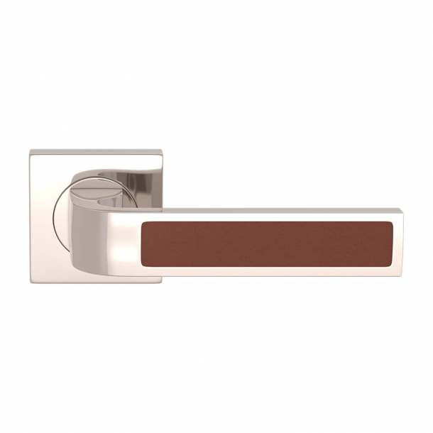 Klamka do drzwi - Skóra w kolorze kasztanowym / Nikiel polerowany - Turnstyle Designs - Model R1022
