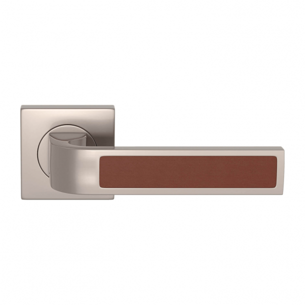 Turnstyle Design Door handle - Chestnut leather / Satin nickel - Model R1022