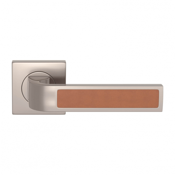 Turnstyle Design Door handle - Tan leather / Satin nickel - Model R1022