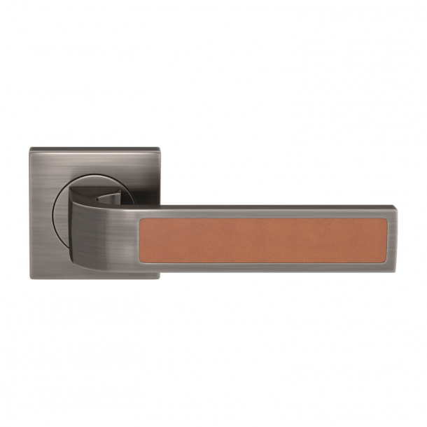 Turnstyle Design Door handle - Tan leather / Vintage nickel - Model R1022