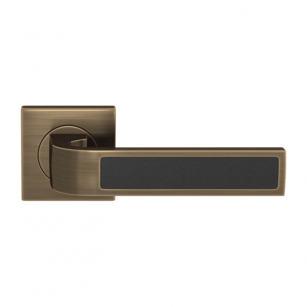 Turnstyle Design Door handle - Black  leather / Antique brass - Model R1022