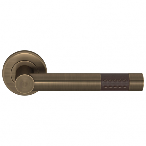 Turnstyle Design Door Handle - Chocolate Leather / Antique Brass - Model R1023