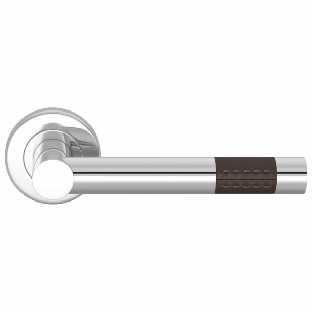Klamka do drzwi - Skóra w kolorze czekolady / B&#322;yszcz&#261;cy chrom - Turnstyle Designs - Model R1023