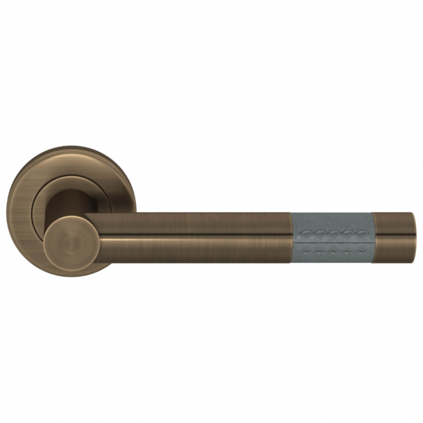Turnstyle Designs Door Handle - Slate gray leather / Antique Brass - Model R1023