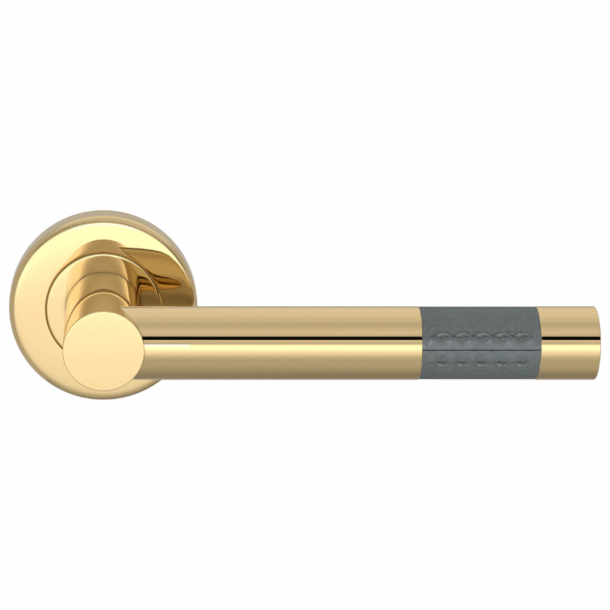 Turnstyle Design Door Handle - Slate gray leather / Polished brass - Model R1023