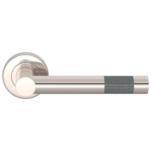 Turnstyle Design Door Handle - Slate gray leather / Polished nickel - Model R1023