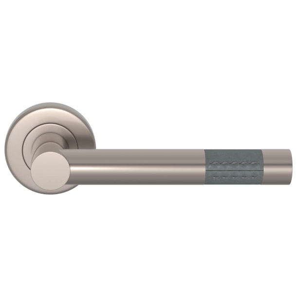 Turnstyle Design Door Handle - Slate gray leather / Satin nickel - Model R1023