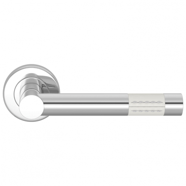 Turnstyle Design Door Handle - White leather / Bright chrome - Model R1023