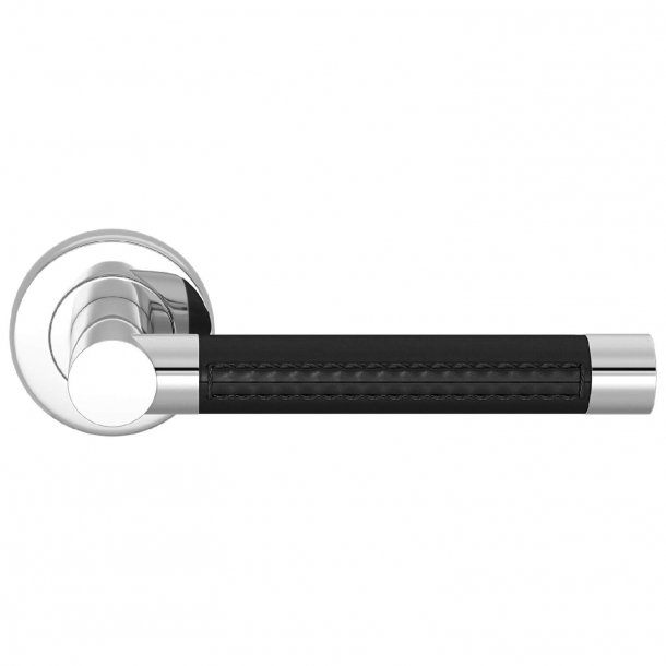 Turnstyle Design Door handle - Black leather / Polished chrome - Model R1024