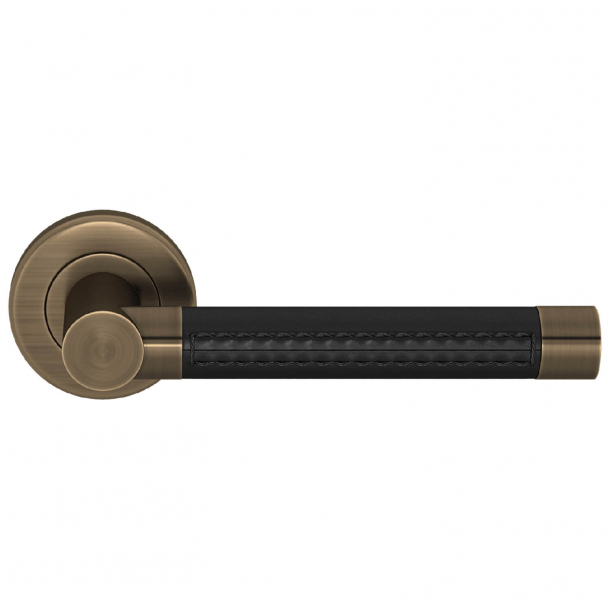 Turnstyle Design Door handle - Black leather / Antique brass - Model R1024