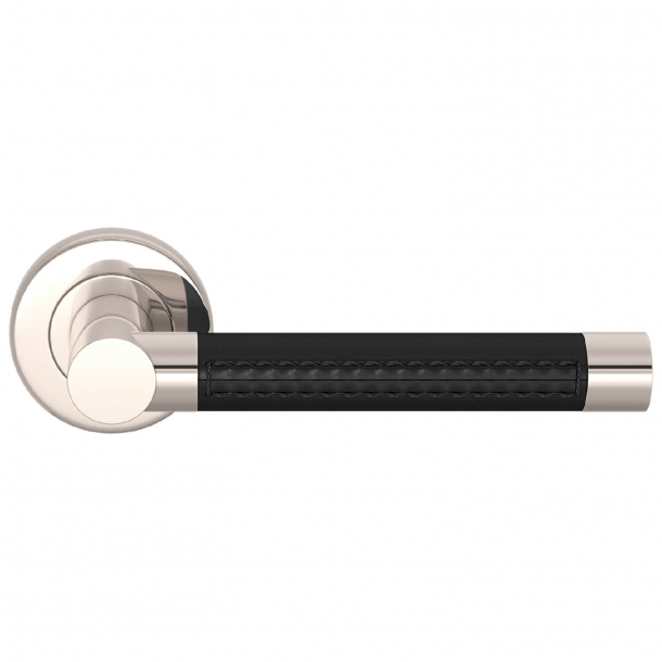 Turnstyle Design Door handle - Black leather / Polished nickel - Model R1024