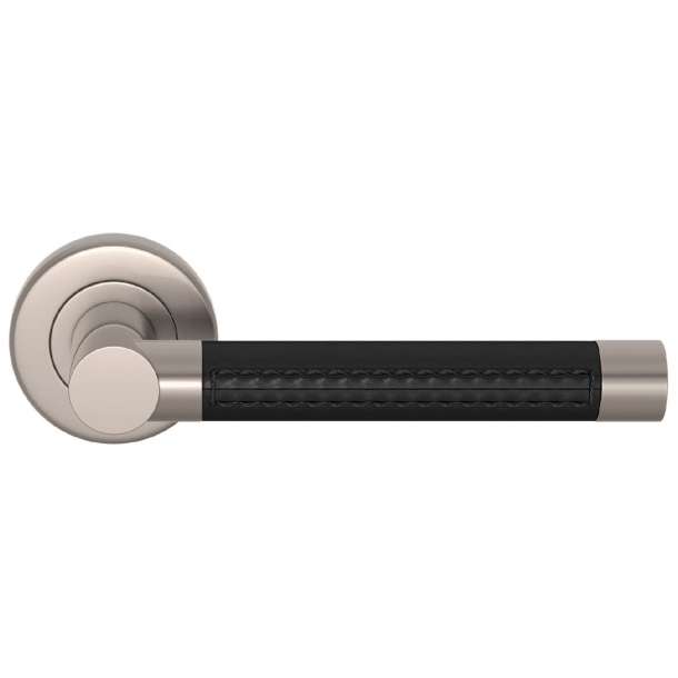 Turnstyle Design Door handle - Black leather / Satin nickel - Model R1024
