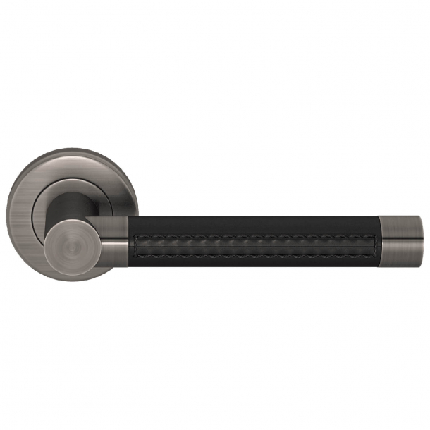 Turnstyle Design Door handle - Black leather / Vintage nickel - Model R1024