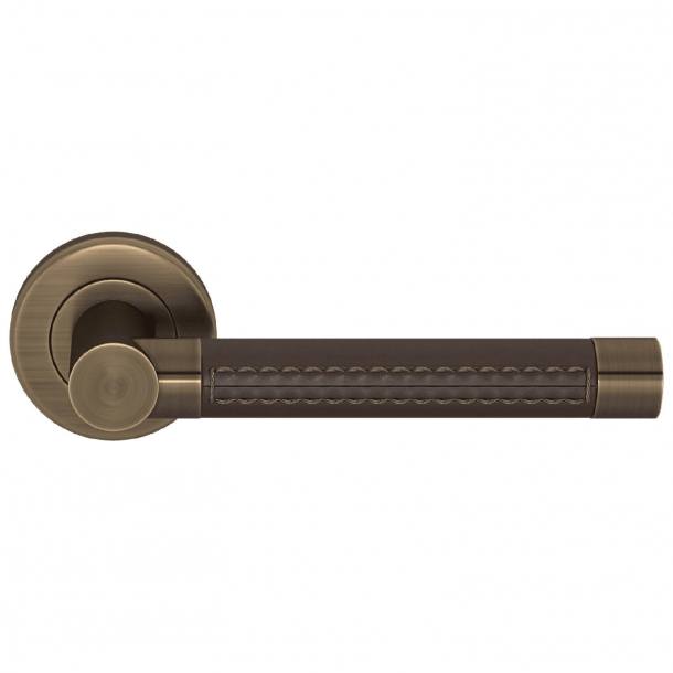 Turnstyle Design Door handle - Chocolate leather / Antique brass - Model R1024
