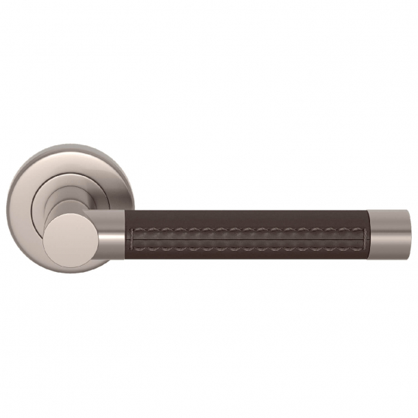 Turnstyle Design Door handle - chocolate Colored leather / Brushed nickel - Model R1024