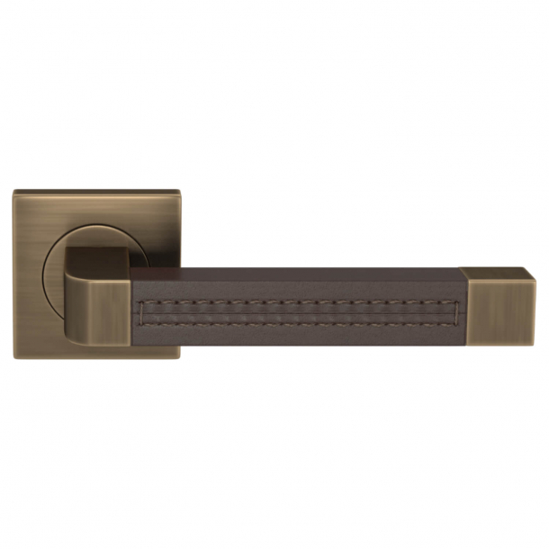 Klamka do drzwi - Turnstyle Design - Skóra w kolorze czekolady / Antyczny mosi&#261;dz - Model R1941