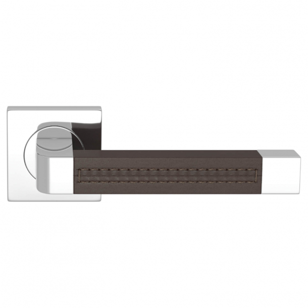 Turnstyle Design Dørgreb - Chokoladefarvet læder / Blank krom - Model R1941