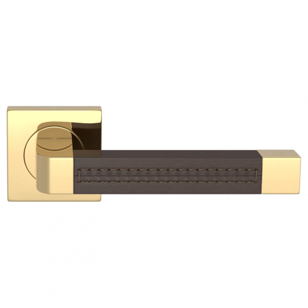 Turnstyle Design Door handle - Chocolate leather / Polished brass - Model R1941