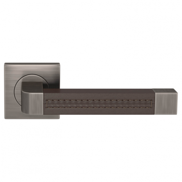 Turnstyle Design Door handle - Chocolate leather / Vintage nickel - Model R1941