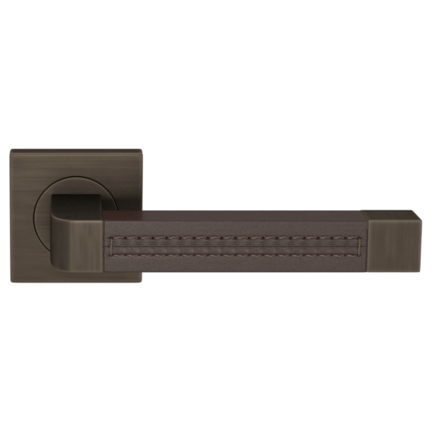 Turnstyle Design Door handle - Chocolate leather / Vintage patina - Model R1941