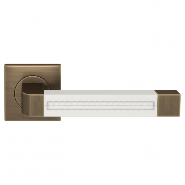 Turnstyle Design Door handle - White leather / Antique brass - Model R1941