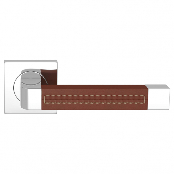 Turnstyle Design Door handle - Chestnut leather / Bright chrome - Model R1941