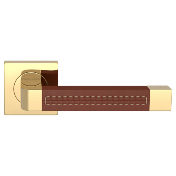 Turnstyle Design Door handle - Chestnut leather / Polished brass - Model R1941