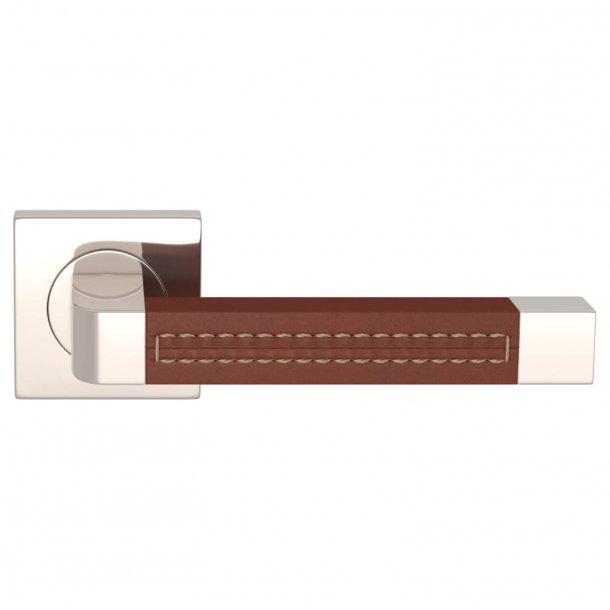 Turnstyle Design Door handle - Chestnut leather / Polished nikkel - Model R1941