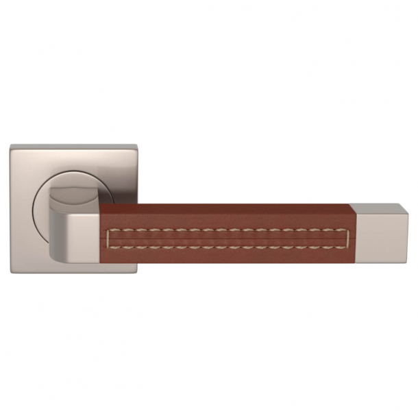 Turnstyle Design Door handle - Chestnut leather / Satin nikkel - Model R1941