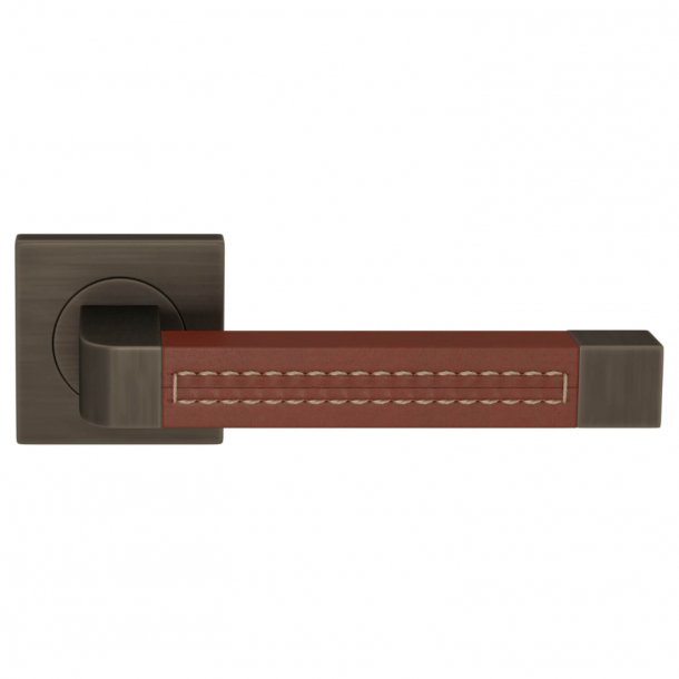 Klamka do drzwi - Turnstyle Designs- Skóra w kolorze kasztanowym / Patyna  - Model R1941