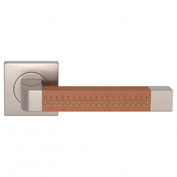 Turnstyle Design Door handle - Tan leather / Satin nikkel - Model R1941