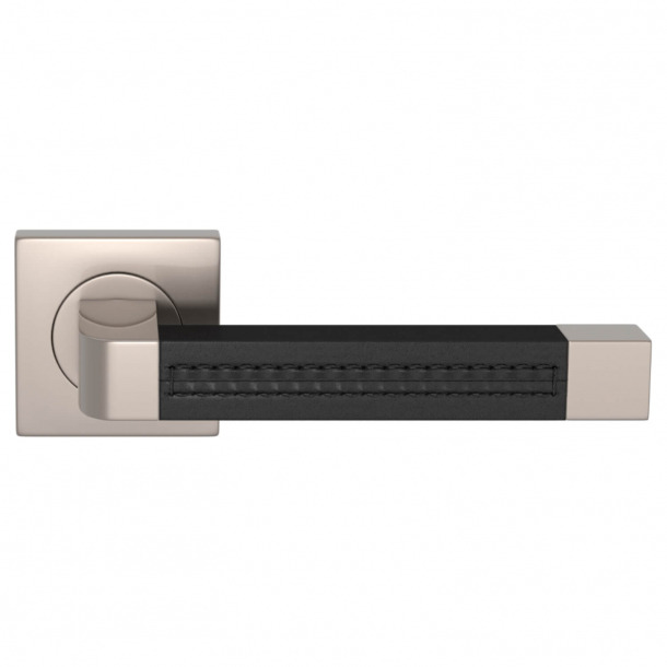 Turnstyle Design Door handle - Black leather / Satin nikkel - Model R1941