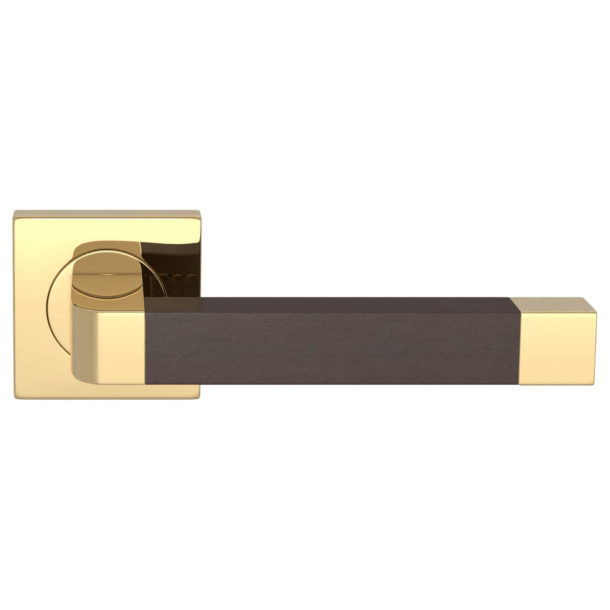 Klamka do drzwi - Turnstyle Designs - Skóra w kolorze czekolady / Polerowany mosi&#261;dz - Model R2030
