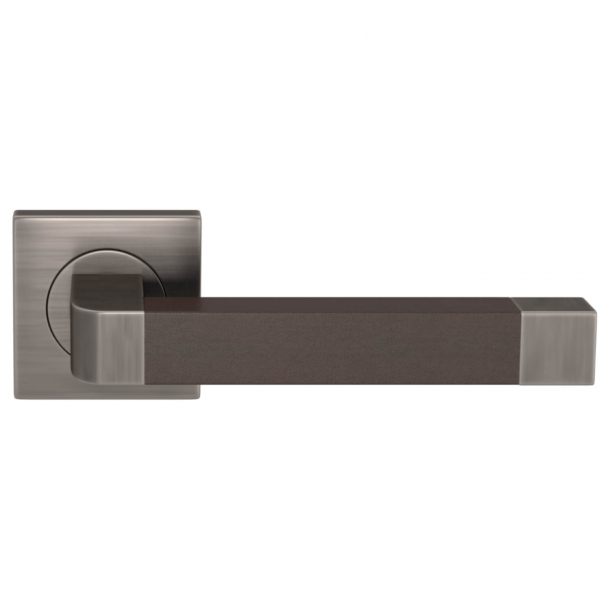 Turnstyle Design Door handle - Chocolate leather / Vintage nickel - Model R2030