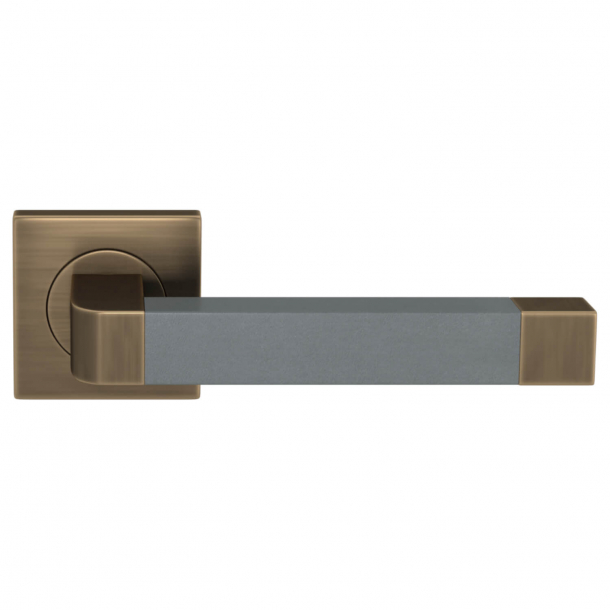 Turnstyle Design Door handle - Slate gray leather / Antique brass - Model R2030