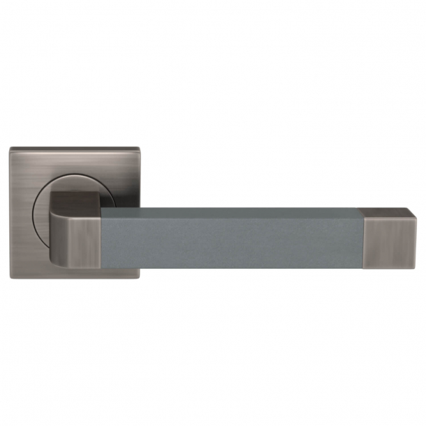 Turnstyle Design Door handle - Slate gray leather / Vintage nickel - Model R2030