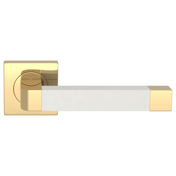 Turnstyle Design Door handle - White leather / Polished brass - Model R2030