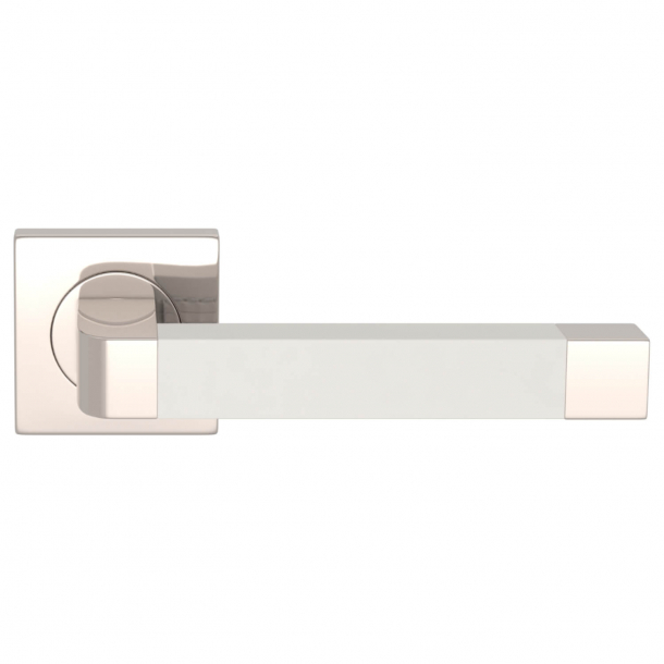 Turnstyle Design Door handle - White leather / Polished nickel - Model R2030