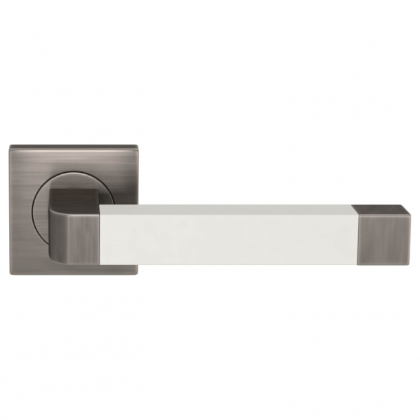 Turnstyle Design Door handle - White leather / Vintage nickel - Model R2030
