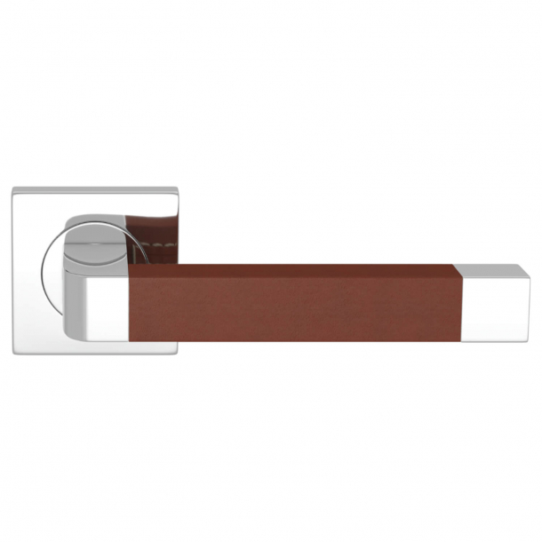 Klamka do drzwi - Turnstyle Designs - Skóra w kolorze kasztanowym / B&#322;yszcz&#261;cy chrom - Model R2030